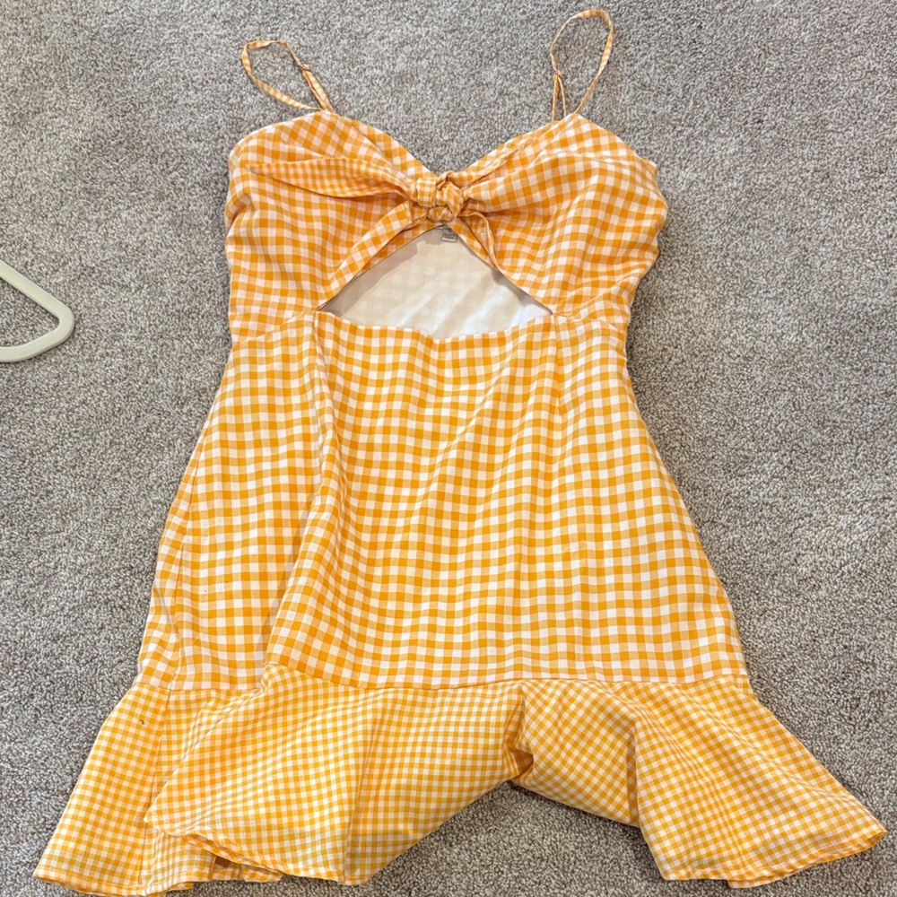 Lovers + Friends Yellow Gingham Mini Dress